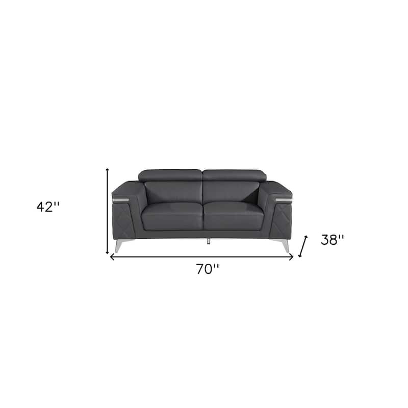 HomeRoots 70" Dark Gray And Silver Metallic Leather Loveseat