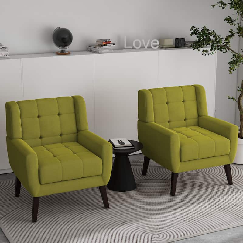 Tufted Arm Chair Upholstered Lounge Chair(Set of 2) - Green Linen