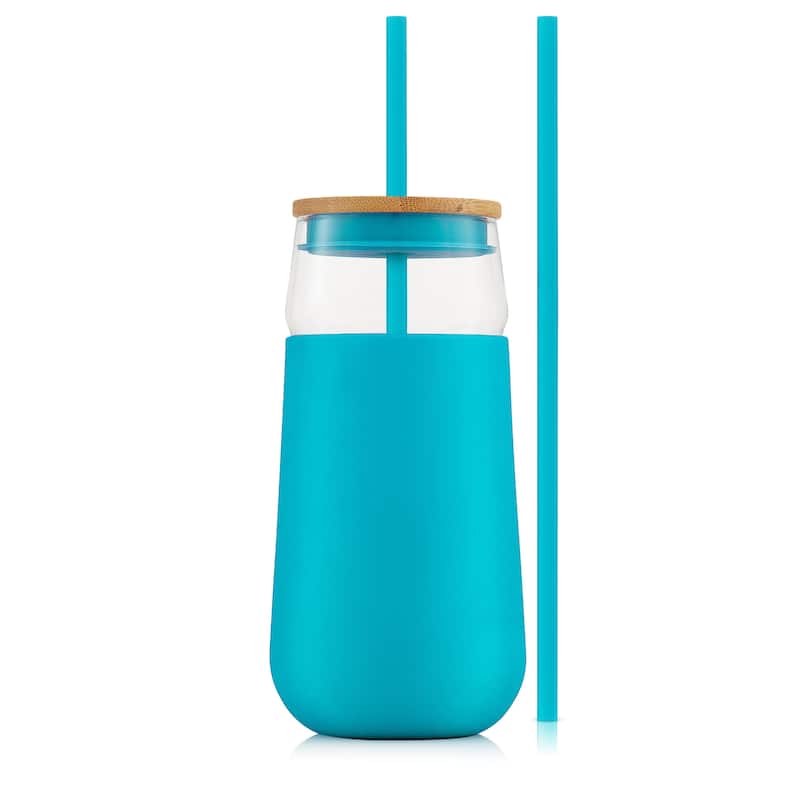 JoyJolt Glass Drinking Cup, Tumbler with Straw & Non Slip Silicone Sleeve - 20 oz - 20 oz