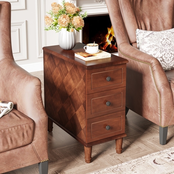 Fully Assembled Narrow End Table Solid Wood Side Table with 3 Drawers Vintage Nightstand Slim Bedside Table for Small Spaces On Sale Bed Bath Beyond 39742524