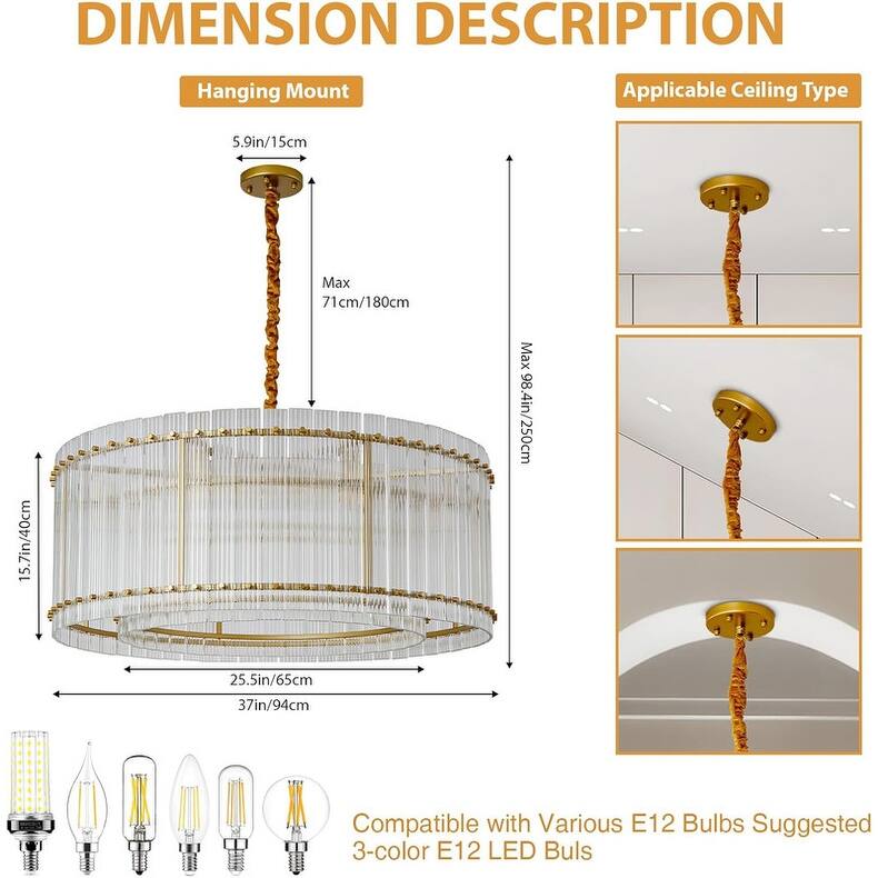 KAYLA 54" 10-Lights Black Luxury Linear Chandelier, Modern Chandelier