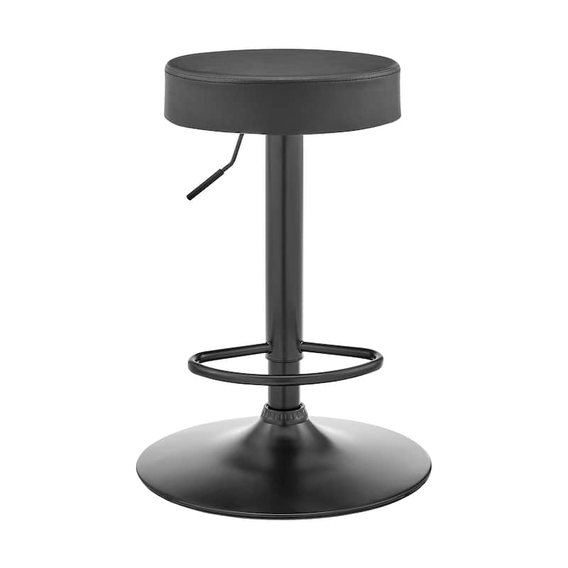 Dax 24" Backless Adjustable Height Bar Stool, Black Finish with Dark Gray Faux Leather