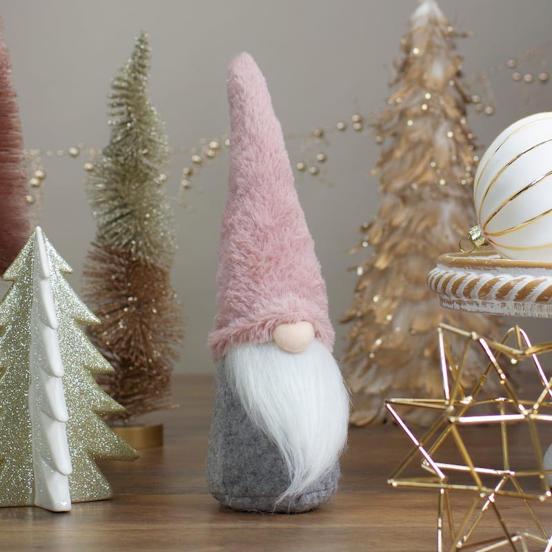 11" Pink and Gray Standing Gnome Christmas Decoration