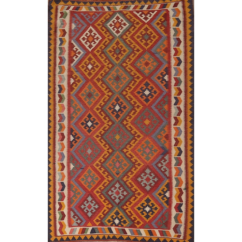 Vegetable Dye Kilim Qashqai Persian Vintage Rug Hand-Woven Wool Carpet - 5'3"x 9'0"