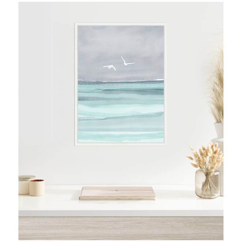 Kate and Laurel Sylvie Sea and Seagulls Framed Canvas by Nikita Jariwala