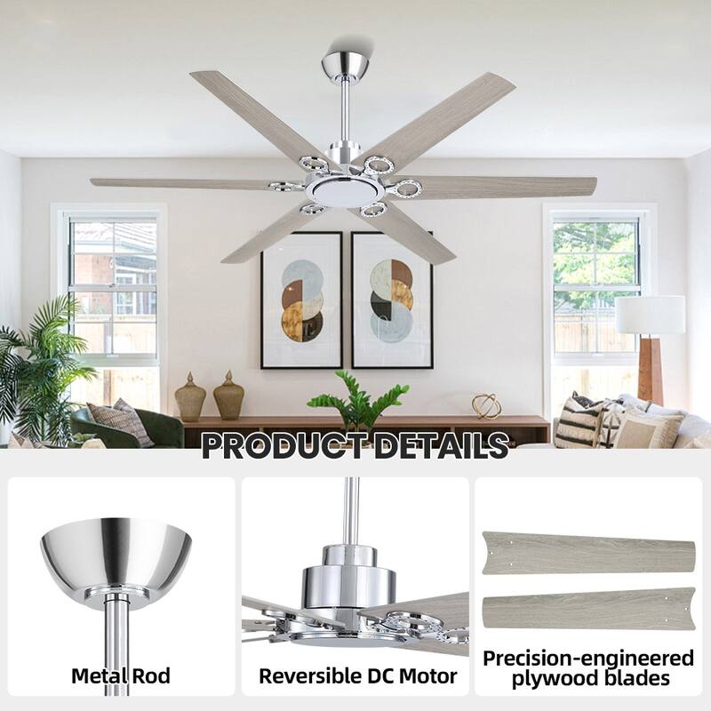 MLiAN 64 in 6 Playwood Blades Dc Motor Indoor Downrod Standard Ceiling Fan With Remote - 64''