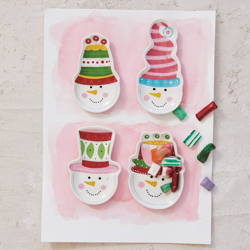 Stoneware Snowman with Hat Dish, Set of 4 - Multi