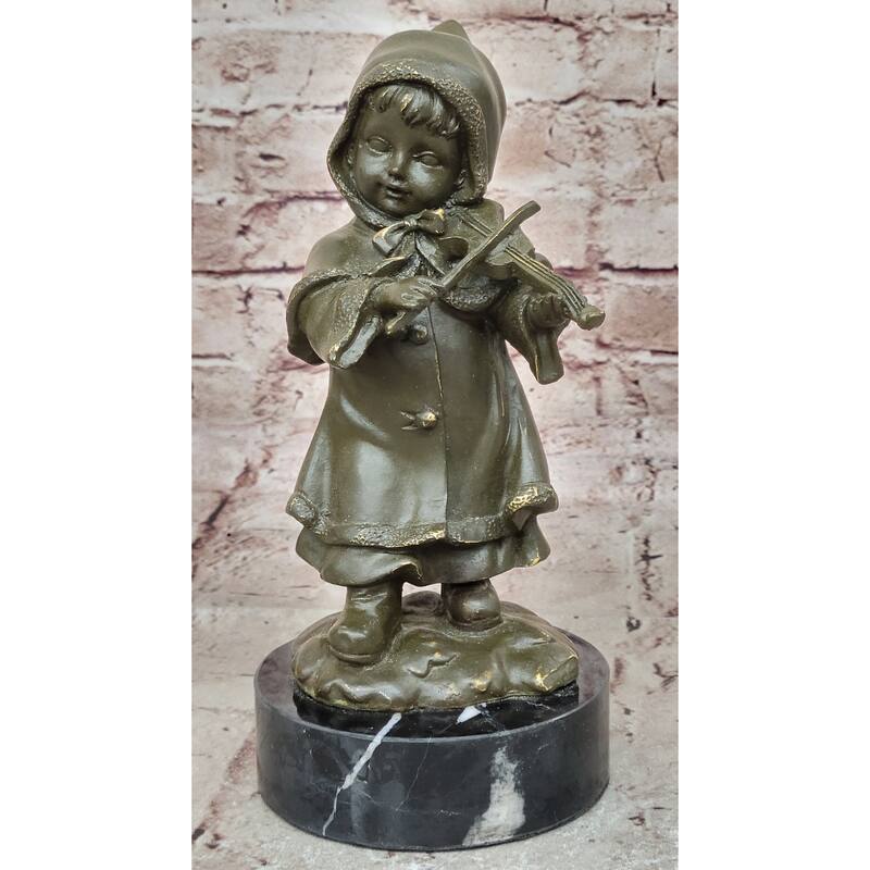 Bronze Child Violinist Sculpture – Young Girl Playing Fiddle Figurine