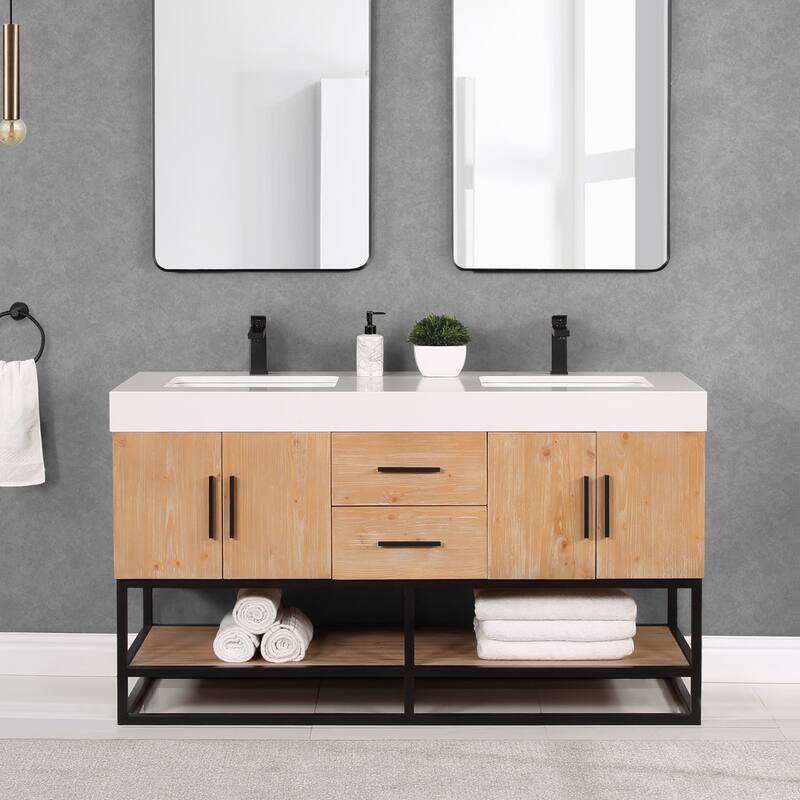 Altair Bianco Bath Vanity with White Composite Stone Top,no Mirror