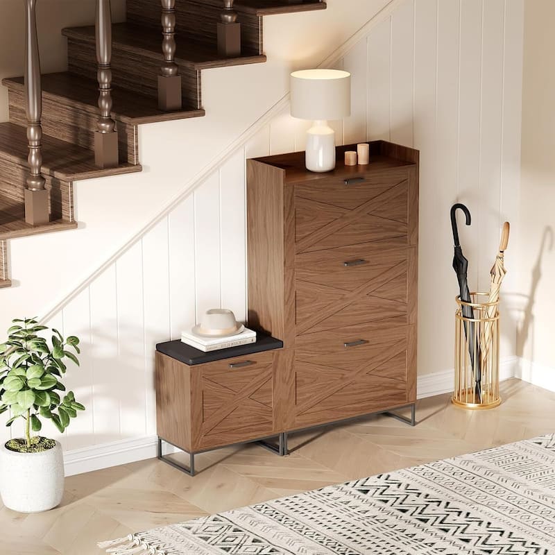 Shoe Storage Cabinet with Bench & Seat Cushion for Entryway, Hallway