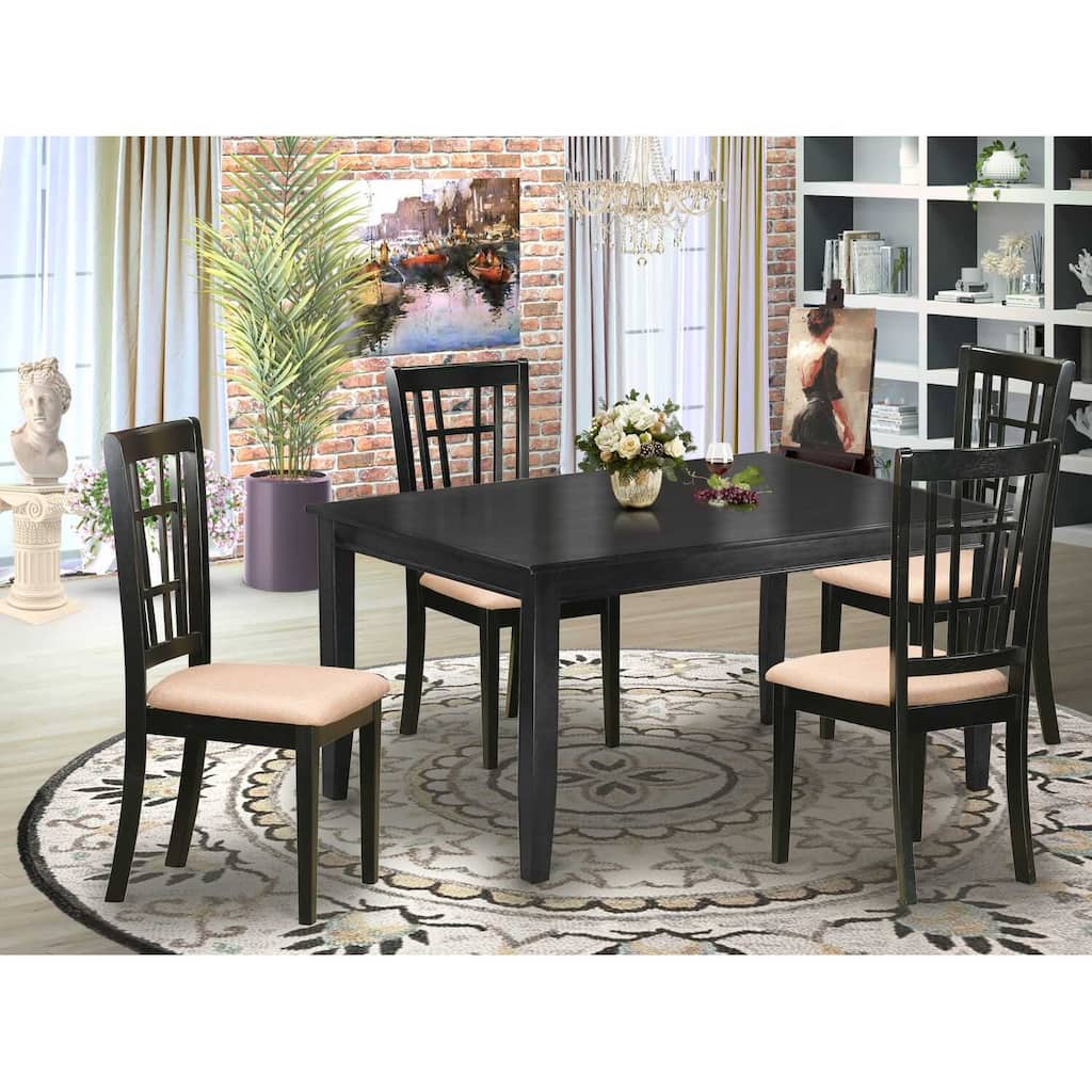 HomeStock 5-Piece Rectangle Black Finish Solid Wood Top Dining Table with 4-Chairs