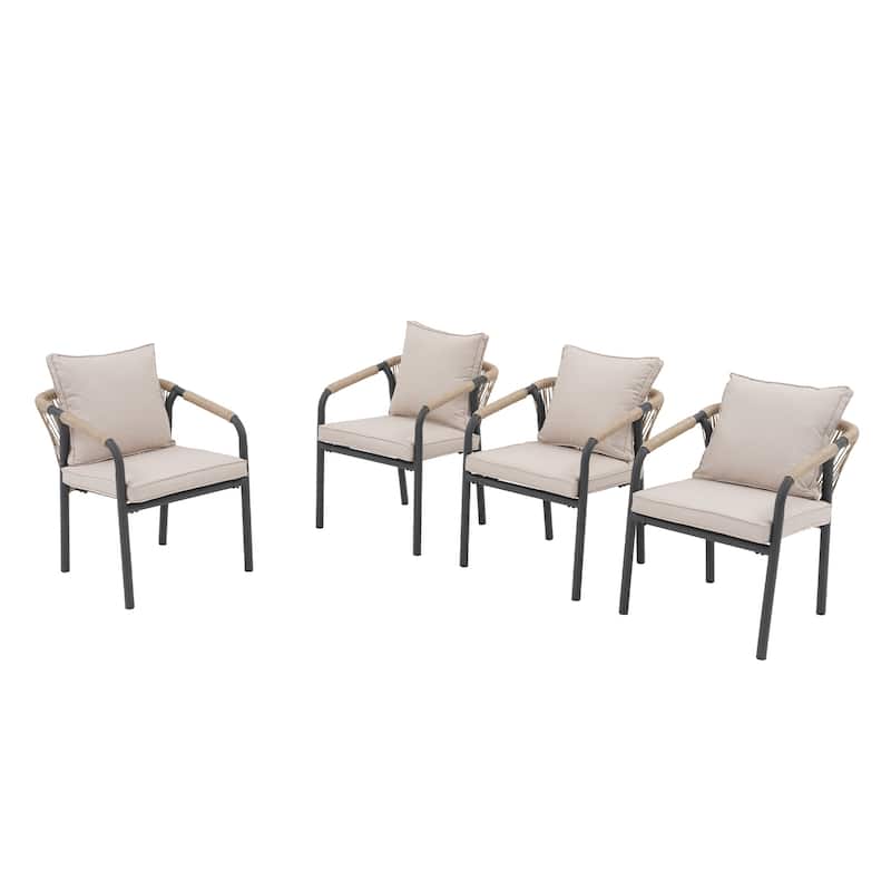Outdoor Stackable Dining Chair Set of 2 or 4 with PE Wicker Back & Iron Frame