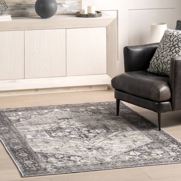 slide 2 of 13, Nuloom Elisabeth SpinClean Medallion Machine Washable Area Rug 3' x 5' - Grey - Rectangle