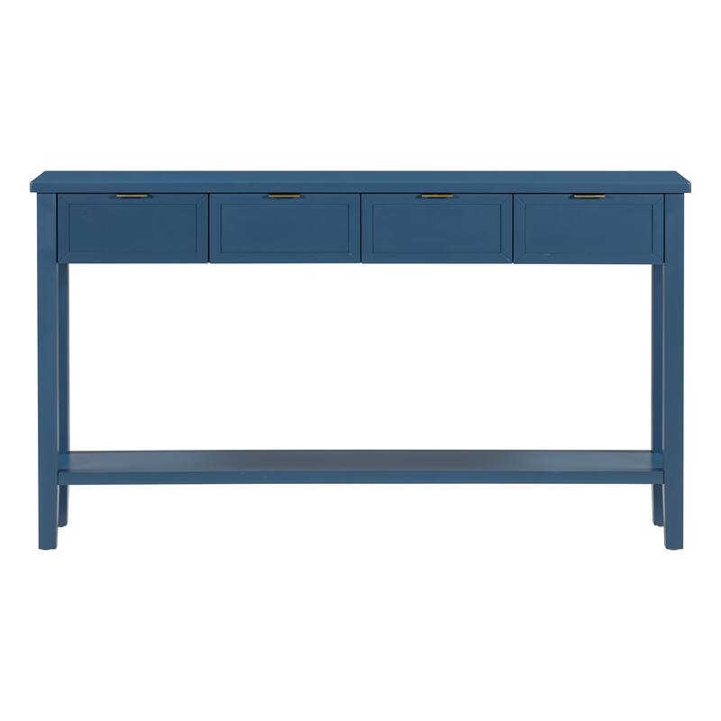 60" Rectangular Entryway Console Table with 4 Drawers & Bottom Shelf for Living Room Hallway Foyer