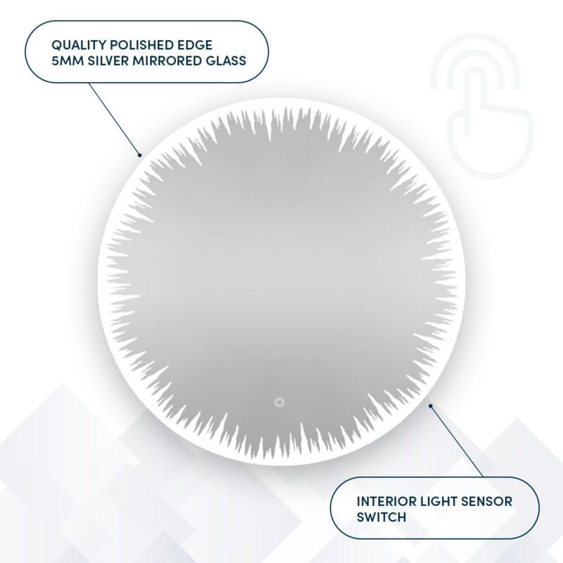 AQUADOM Flame LED Lighted Round Mirror With Dimmer, Defogger, Touch Control - 36"