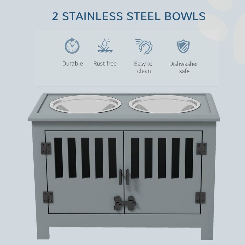 PawHut Large Elevated Dog Bowls with Storage Cabinet Containing 37L Capacity, Pet Food Bowl Dog Feeding Station