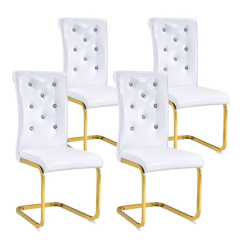 Retro Alligator-Embossed Faux Leather Dining Chairs with Crystal Buckle, Accent Upholstered Kitchen Chairs