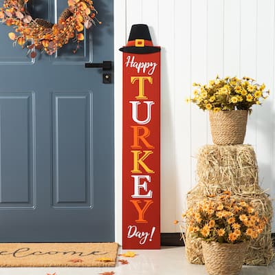 Glitzhome 58.5"H Thanksgiving Wooden Porch Sign with Fabric Dangling Legs (KD)