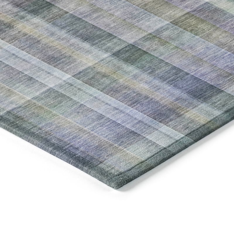 Machine Washable Indoor/ Outdoor Plaid Chantille Rug