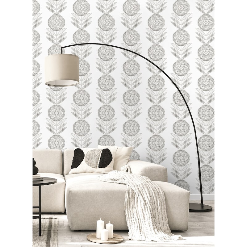 Seabrook Designs Belle Floral Stripe Non-Woven Unpasted Wallpaper