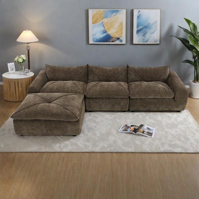 116" Chenille Fully Compressed Sectional Sofa with High-Density Foam, and 6-Seater Modular Cloud Couch