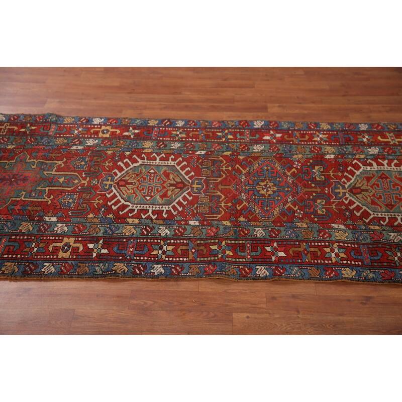 Vegetable Dye Antique Heriz Serapi Persian Runner Wool Carpet - 3'5" x 10'4"