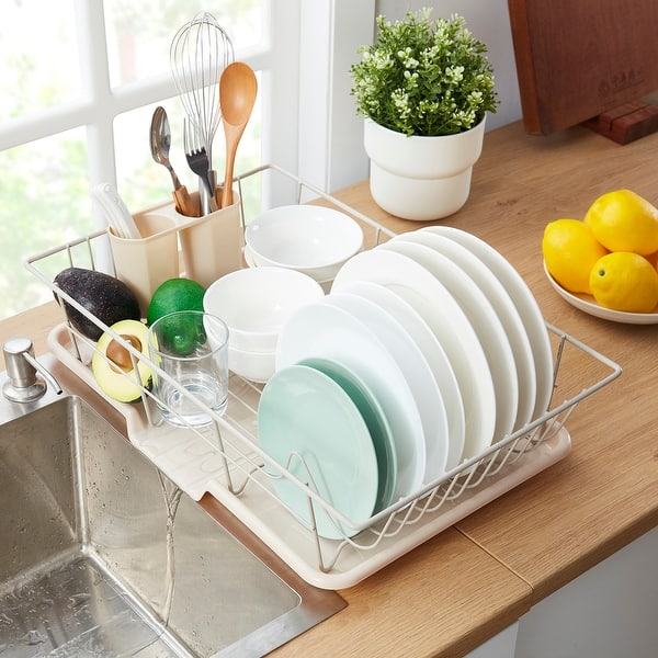 Sweet Home Collection 3-Piece Kitchen Sink Dish Drainer Set - Beige