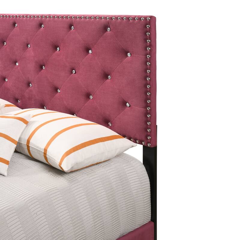 Full Tufted Faux Jewel Velvet Upholstered Panel Bed - 77" - Red