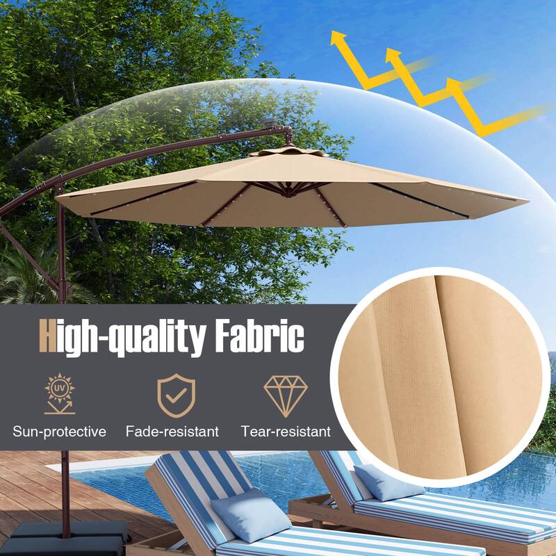 Costway Patio 10FT Hanging Offset Umbrella 32 LED Lights Sand Bag