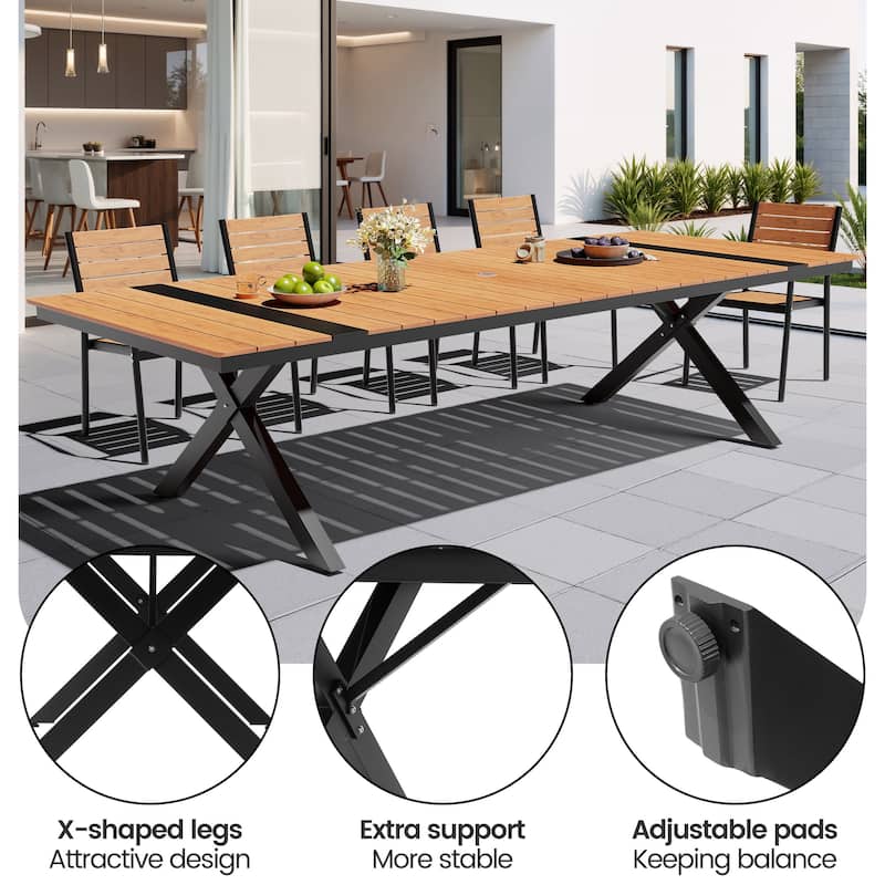 Outdoor Patio Aluminum Dining Rectangular Table with Umbrella Hole