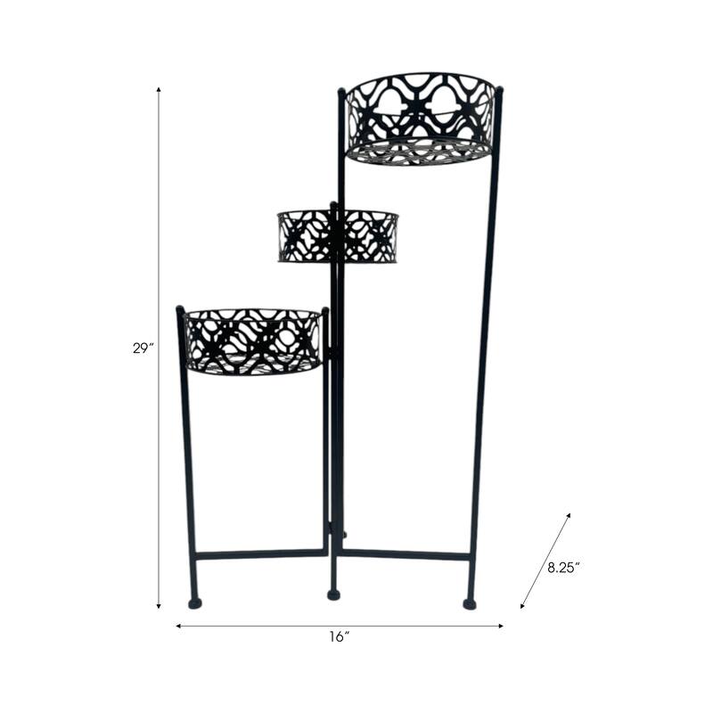 Metal Iron Plant Stand Intricate Frame Garden Decor - 29" Black - 16" x 8.25" x 29"