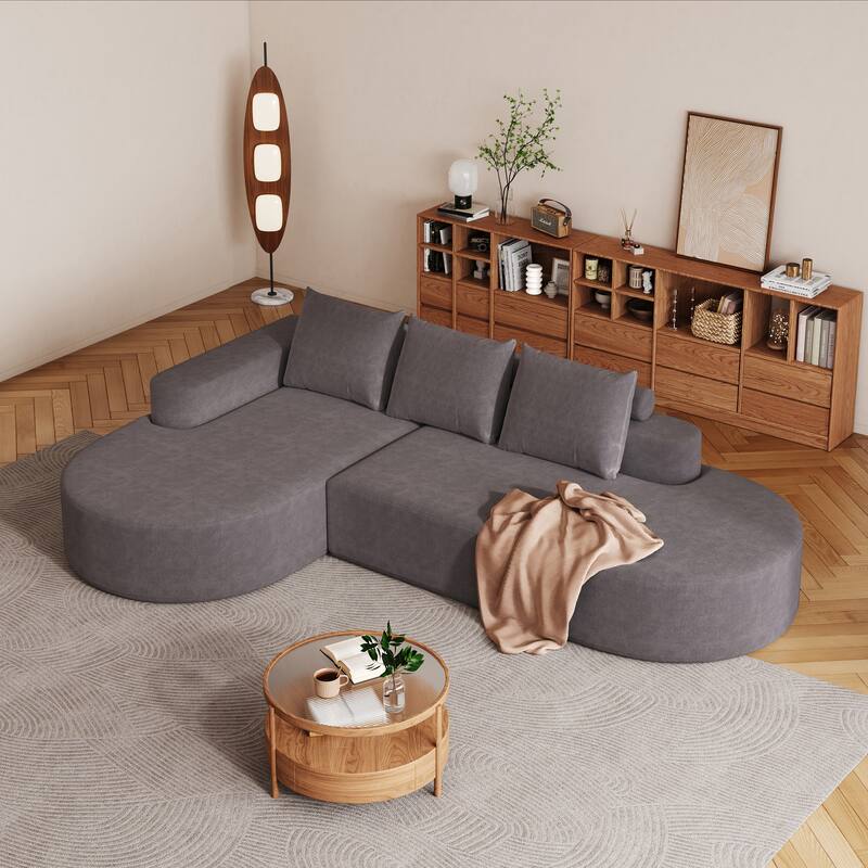 Modern Free Combination Chenille L-Shaped Sectional Sofa Couch with 3 Pillows - Grey-Left Hand Facing