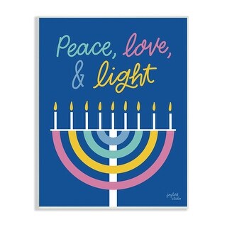 Stupell Peace Love & Light Casual Holiday Hanukkah Menorah Wood Wall Art, Design by Jess Baskin - Blue