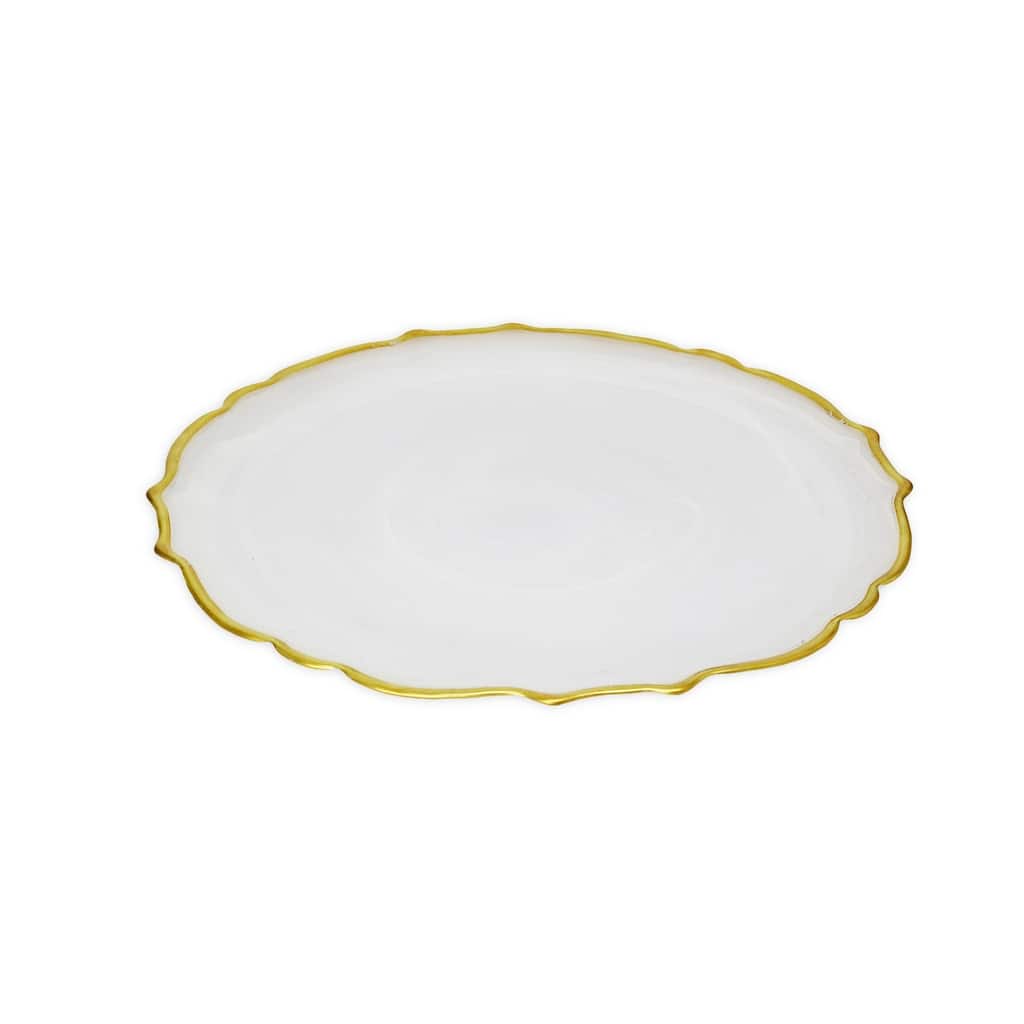 Alice Pazkus Set Of Four Alabaster 11" White Dinner Plates With Gold Trim