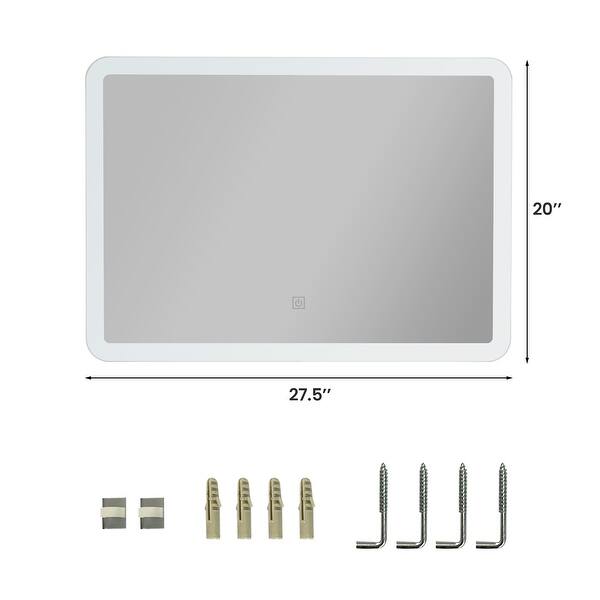 Wall Mounted Rectangle Bathroom LED Mirror Dimmable Touch 3-Color ...