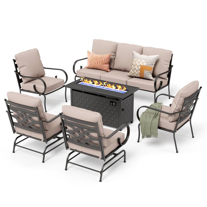 MAISON ARTS Patio Sofa Set 4/6-Piece Outdoor Conversation Set with 45'' Gas Fire Pit Table