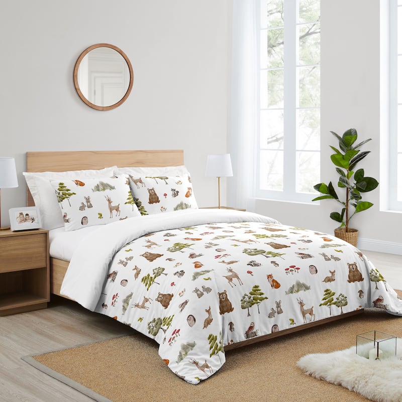 Sweet Jojo Designs Woodland Forest Animals Boy Girl Gender Neutral Unisex 3p Full/Queen-size Comforter Set Brown Bear Fox Friend