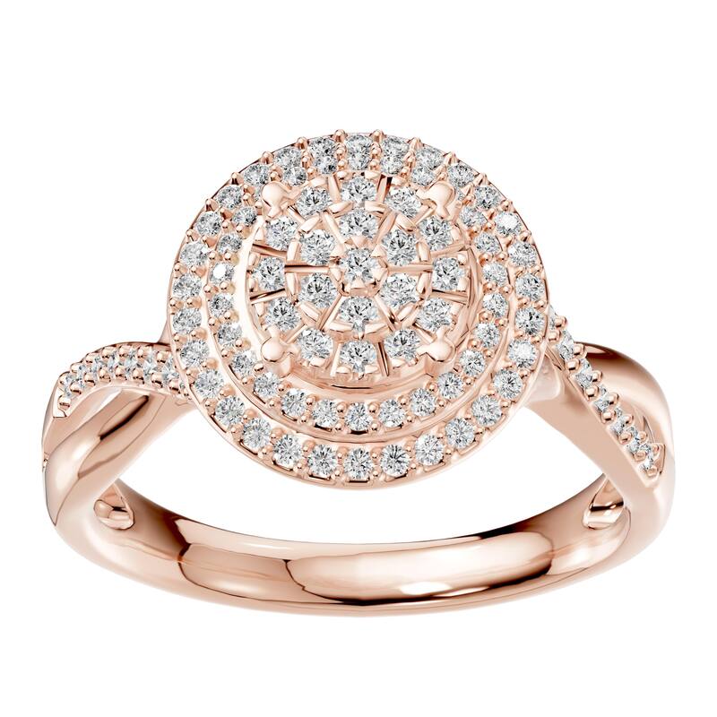 AEON Radiant Aura Round 0.50ct Lab Grown Diamond Cluster Double Halo Ring - 8.5 - Rose