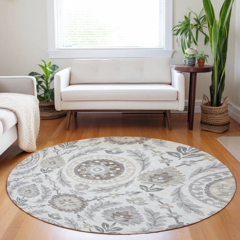 Premium Washable Super Soft Boho Global Mayfield Rug - Silver - 8' x 8'