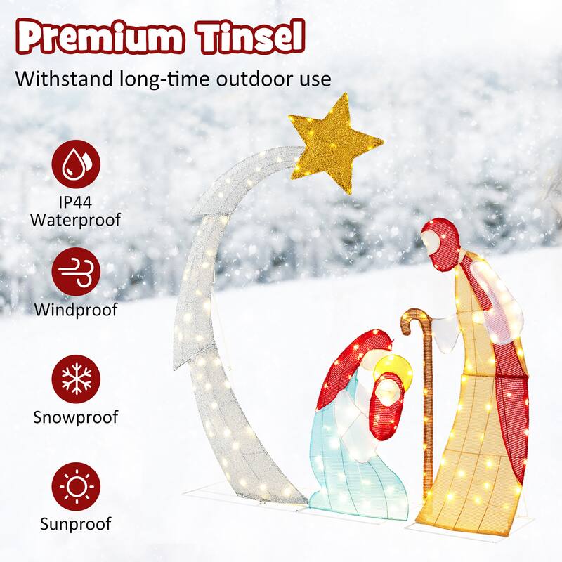 Gymax 5FT Lighted Christmas Nativity Scene Outdoor Christmas Holy - Multi - See Details