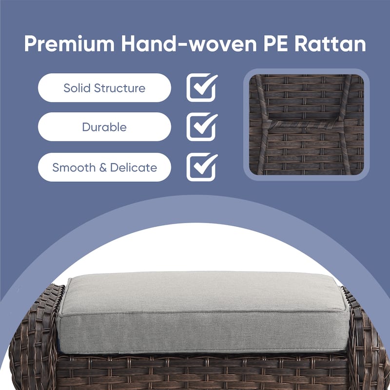 Outside Patio Wicker Ottomans Set Brown - Beige