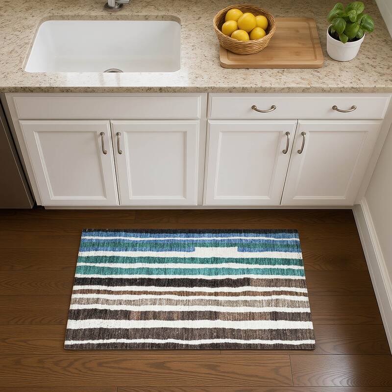 Premium Washable Super Soft Modern Stripe Mayfield Rug - Brown - 1'8" x 2'6"
