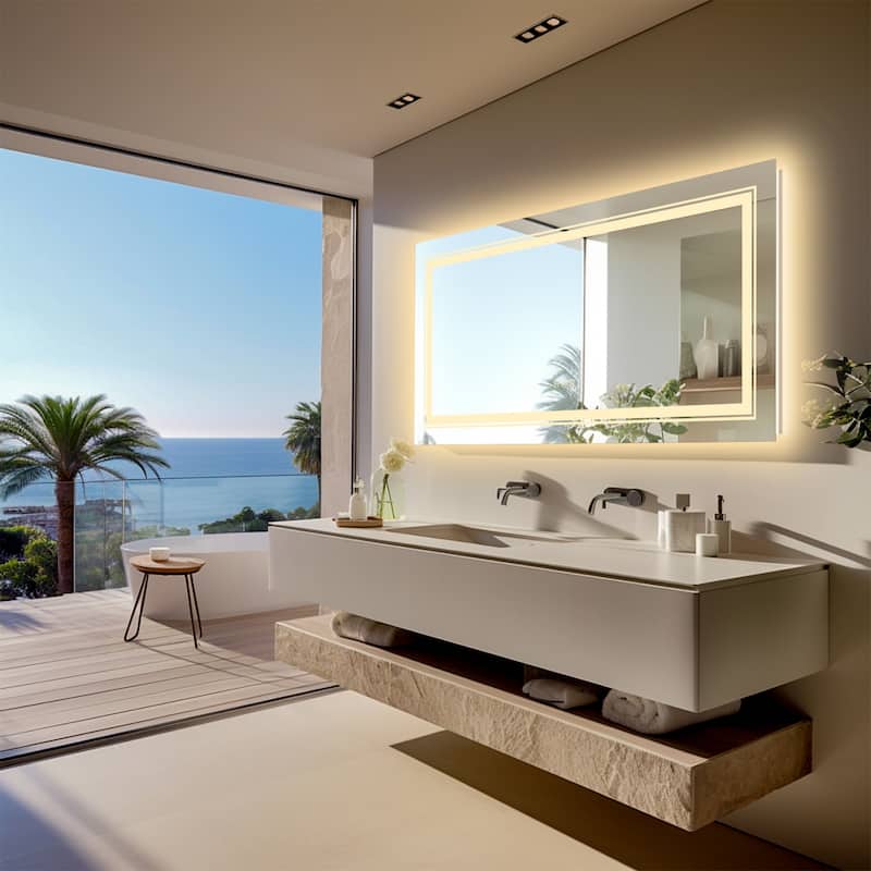 Jumbo LED Light Backlit Bathroom Mirror Makeup Anti-Fog Memory 3 Color - 63"x32"