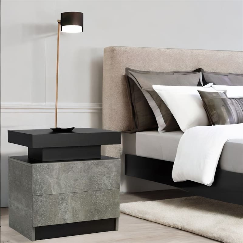 Modern Bedroom Nightstand with LED Lights Decoration and 2 Drawers