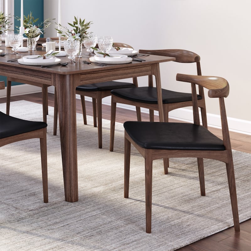 Troy Leather Dining Chair - Single - Ash Stained Walnut / Black Leather - Dining Height