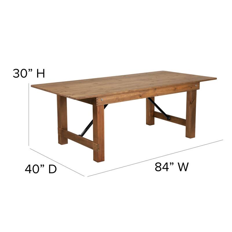7' x 40" Rustic Folding Farm Table Set with 6 Cross Back Chairs and Cushions