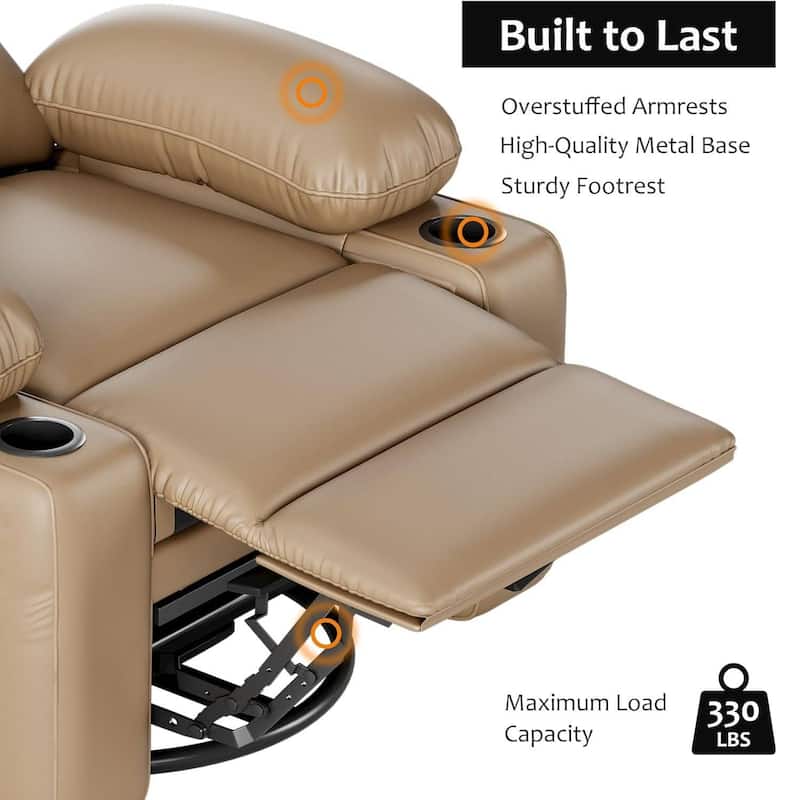 22" Electric Swivel Recliner Chair, Rocking Sofa Chair with Massage