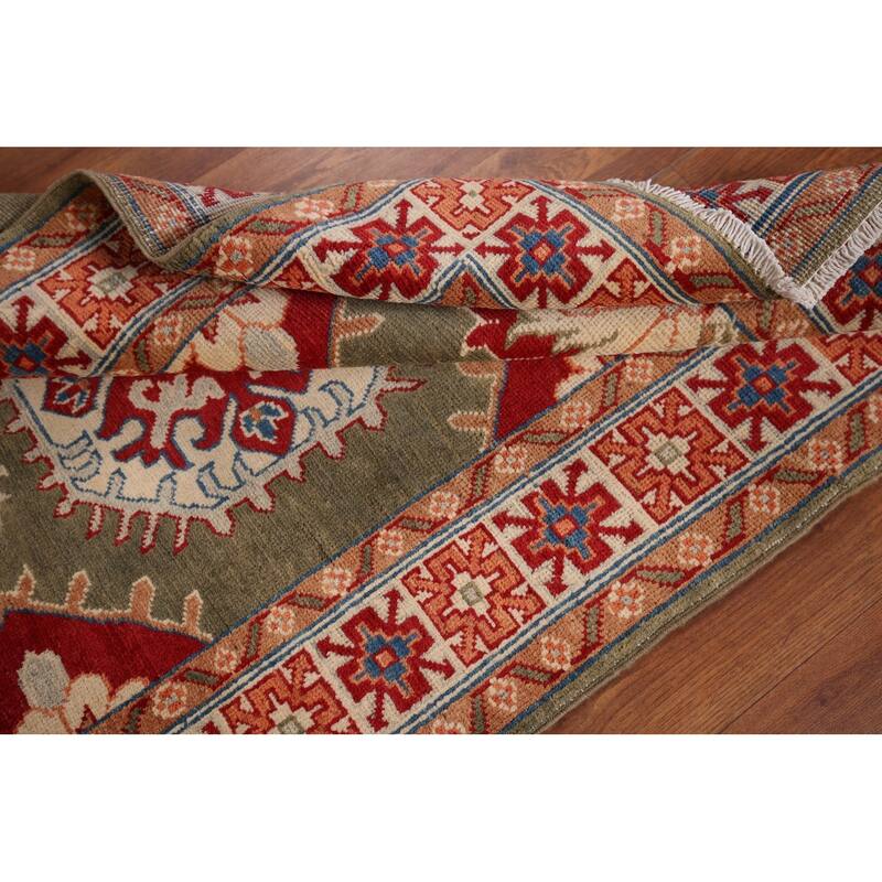 Geometric Kazak Oriental Foyer Rug Handmade Wool Carpet - 3'2" x 4'9"