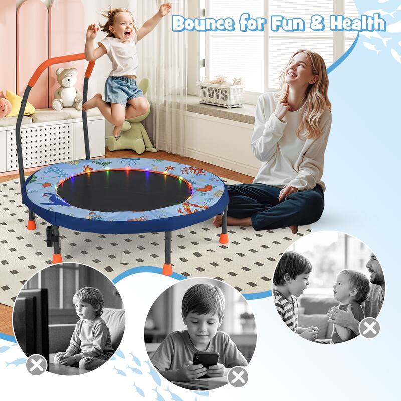 Foam Kids Trampoline with LED Lights, Foldable Frame and Handrail