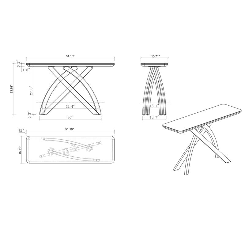 Somette Emerson Contemporary Black Glass Sofa Table